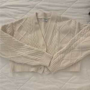 Aritzia Sunday Best Cropped Merino Wool Cream Cable Knit Cardigan
